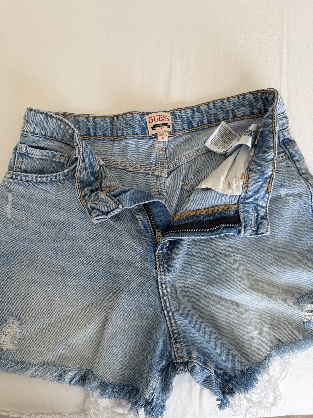 GUESS Light Blue Distressed Denim Cutoff Shorts